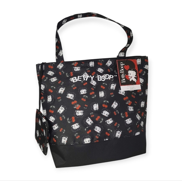 Betty Boop 2pc Cherry Print Tote with Mini Cosmetic Case - Picture 4 of 13